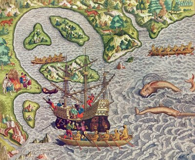Americae Tertia Pars, Boarding Our Ship with the Help of a Barbaric Boat (page 333), 1562 by Theodore de Bry